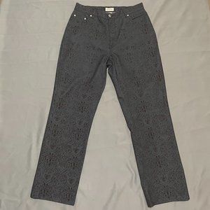 St. John's Bay Women's Floral Pattern Gray Brown Straight Leg Sz 14 Jeans Pants